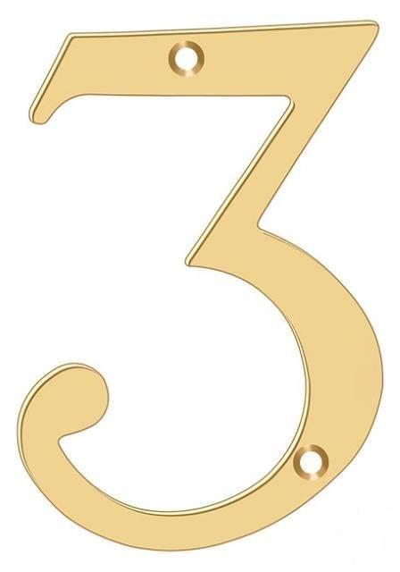 Deltana 4" House Number, Solid Brass, No. 3 in PVD Polished Brass finish