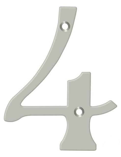 Deltana 4" House Number, Solid Brass, No. 4 in Satin Nickel finish