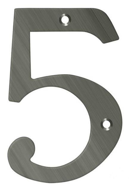 Deltana 4" House Number, Solid Brass, No. 5 in Antique Nickel finish