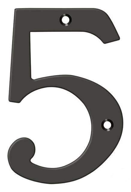 Deltana 4" House Number, Solid Brass, No. 5 in Oil Rubbed Bronze finish