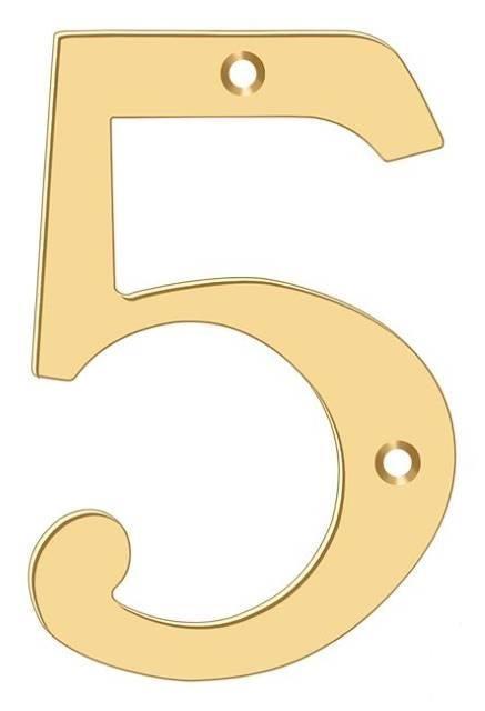 Deltana 4" House Number, Solid Brass, No. 5 in PVD Polished Brass finish