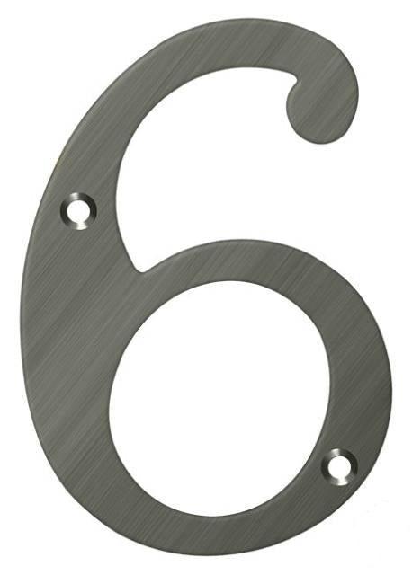 Deltana 4" House Number, Solid Brass, No. 6 in Antique Nickel finish