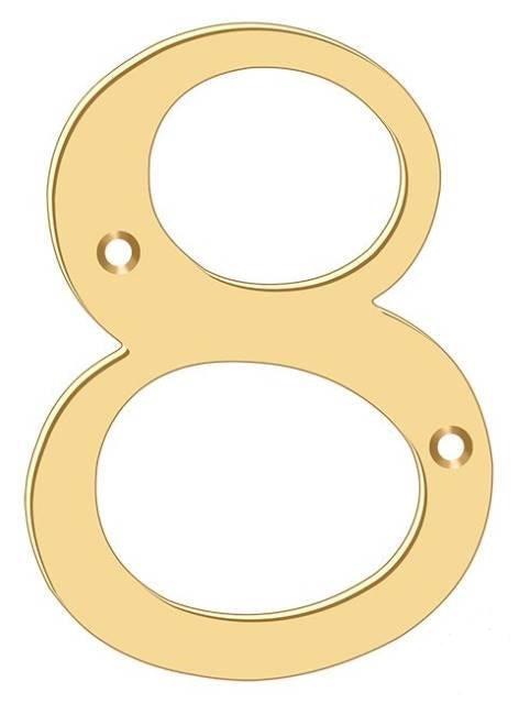 Deltana 4" House Number, Solid Brass, No. 8 in PVD Polished Brass finish