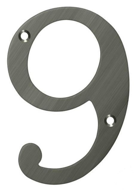Deltana 4" House Number, Solid Brass, No. 9 in Antique Nickel finish