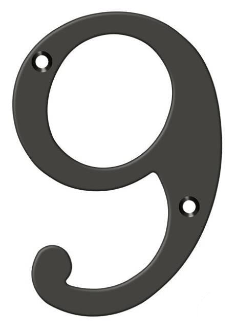 Deltana 4" House Number, Solid Brass, No. 9 in Oil Rubbed Bronze finish
