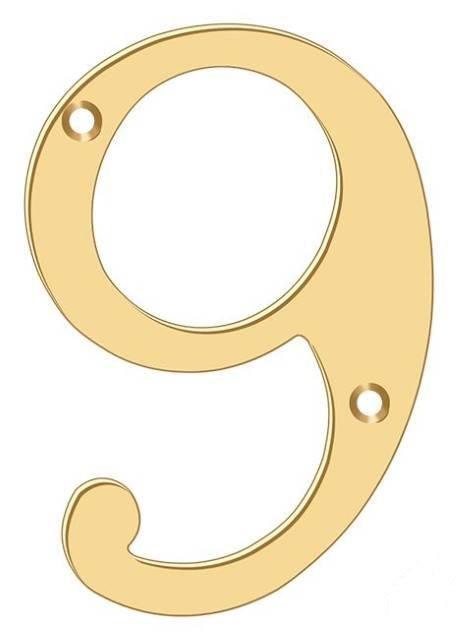 Deltana 4" House Number, Solid Brass, No. 9 in PVD Polished Brass finish