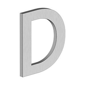 Deltana 4" Letter D, Modern B Series with Risers, Stainless Steel in Brushed Stainless Steel finish