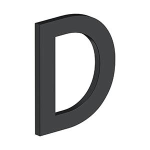 Deltana 4" Letter D, Modern B Series with Risers, Stainless Steel in Paint Black finish