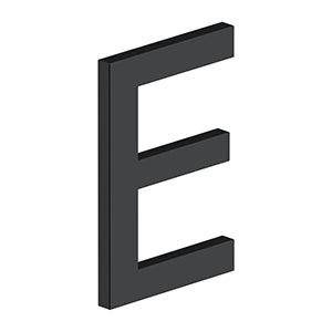 Deltana 4" Letter E, Modern E Series with Risers, Stainless Steel in Paint Black finish