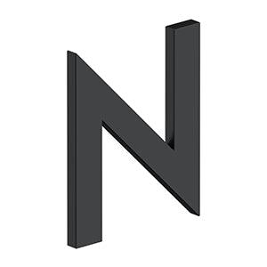 Deltana 4" Letter N, Modern B Series with Risers, Stainless Steel in Paint Black finish