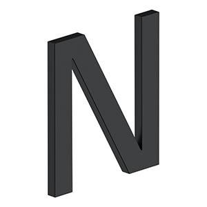 Deltana 4" Letter N, Modern E Series with Risers, Stainless Steel in Paint Black finish