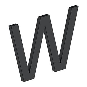 Deltana 4" Letter W, Modern E Series with Risers, Stainless Steel in Paint Black finish