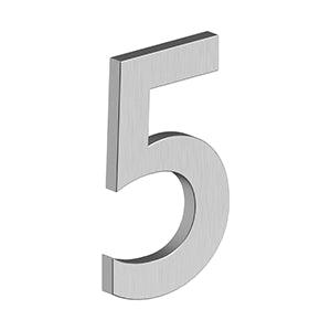 Deltana 4" Modern B Series House Number with Risers, Stainless Steel, No. 5 in Brushed Stainless Steel finish