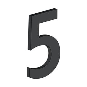 Deltana 4" Modern B Series House Number with Risers, Stainless Steel, No. 5 in Paint Black finish