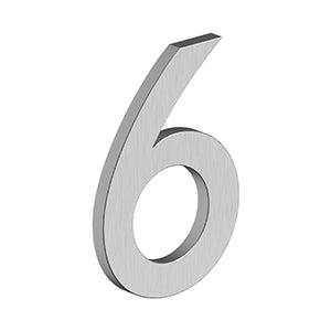 Deltana 4" Modern B Series House Number with Risers, Stainless Steel, No. 6 in Brushed Stainless Steel finish