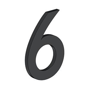 Deltana 4" Modern B Series House Number with Risers, Stainless Steel, No. 6 in Paint Black finish