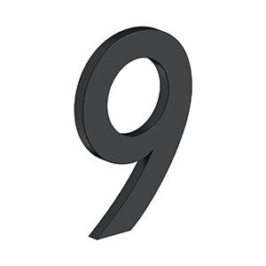 Deltana 4" Modern B Series House Number with Risers, Stainless Steel, No. 9 in Paint Black finish