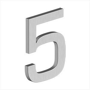 Deltana 4" Modern E Series House Number with Risers, Stainless Steel, No. 5 in Brushed Stainless Steel finish