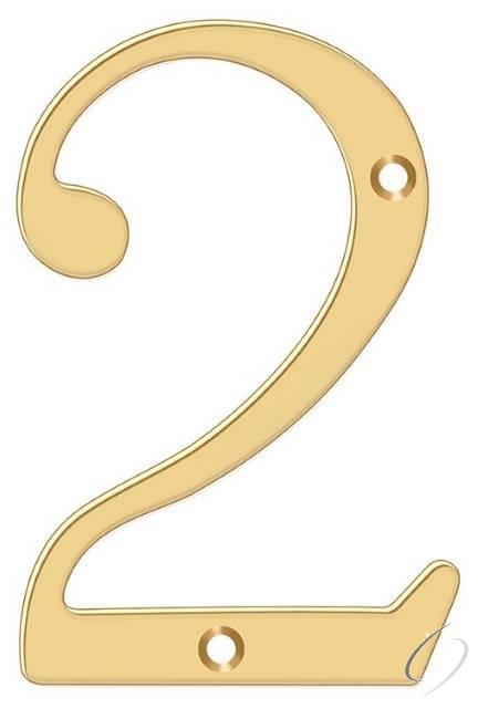 Deltana 6" House Number, Solid Brass, No. 2 in PVD Polished Brass finish