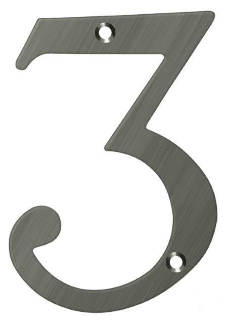 Deltana 6" House Number, Solid Brass, No. 3 in Antique Nickel finish