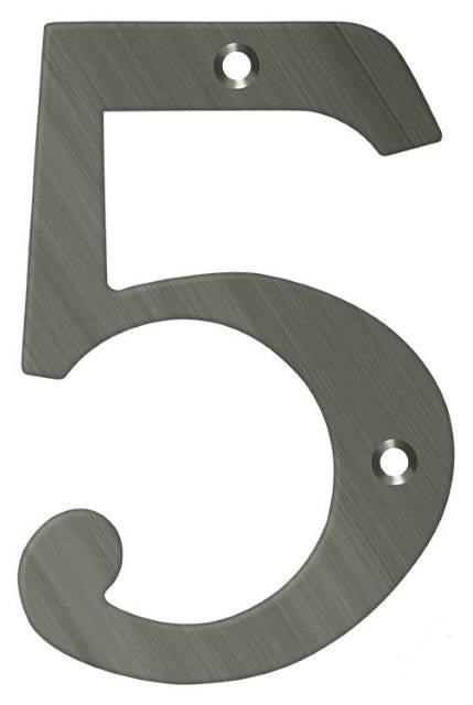 Deltana 6" House Number, Solid Brass, No. 5 in Antique Nickel finish
