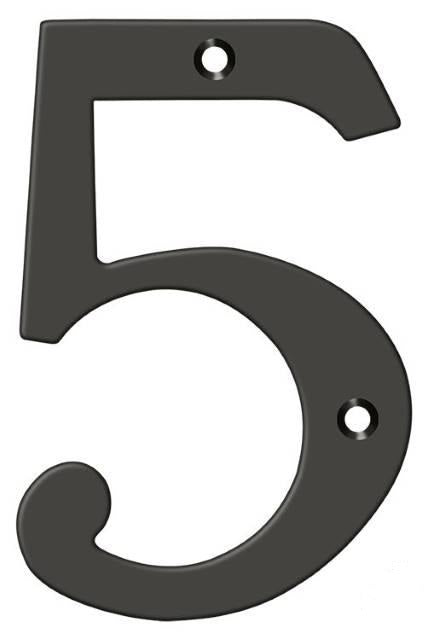 Deltana 6" House Number, Solid Brass, No. 5 in Oil Rubbed Bronze finish