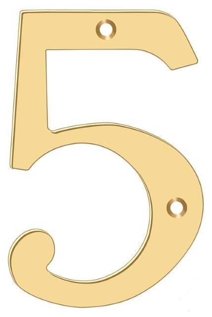 Deltana 6" House Number, Solid Brass, No. 5 in PVD Polished Brass finish
