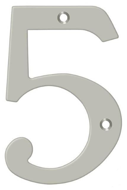 Deltana 6" House Number, Solid Brass, No. 5 in Satin Nickel finish