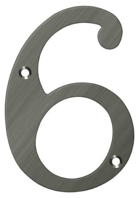 Deltana 6" House Number, Solid Brass, No. 6 in Antique Nickel finish