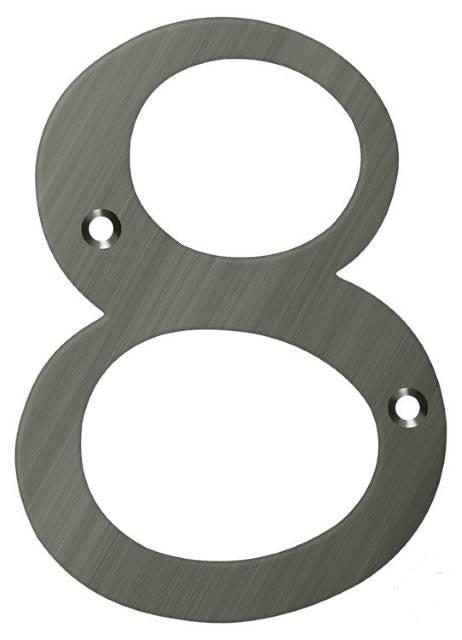 Deltana 6" House Number, Solid Brass, No. 8 in Antique Nickel finish