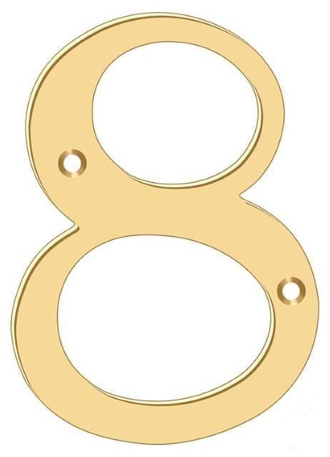 Deltana 6" House Number, Solid Brass, No. 8 in PVD Polished Brass finish