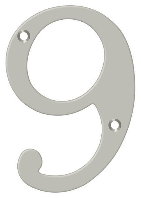 Deltana 6" House Number, Solid Brass, No. 9 in Satin Nickel finish