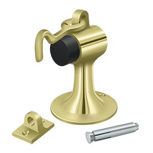 Deltana-Cement Floor Mount Bumper with Hook and Eye-Polished Brass-Coastal Hardware Store