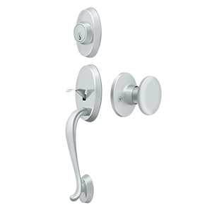 Deltana Entry Riversdale Handleset with Flat Round Knob in Polished Chrome finish