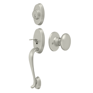 Deltana Entry Riversdale Handleset with Flat Round Knob in Satin Nickel finish