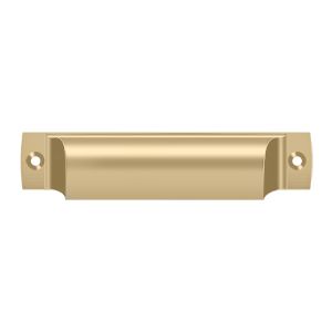 Deltana Rectangular Shell Pull, 4" C-to-C in Satin Brass finish