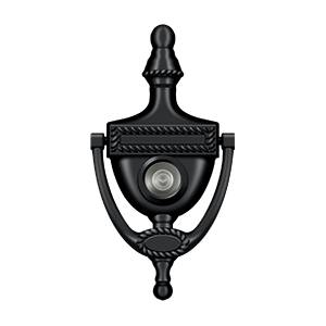 Deltana Victorian Rope Door Knocker with Viewer in Flat Black finish