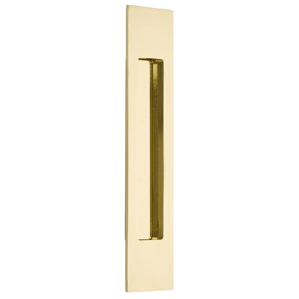 The Emtek 10" Modern Rectangular Flush Pull in Polished Brass finish