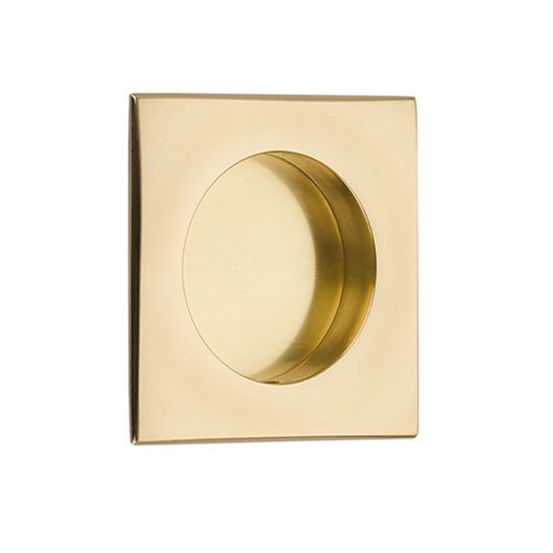 The Emtek 2 1/2" Square Flush Pull in Unlacquered Brass finish