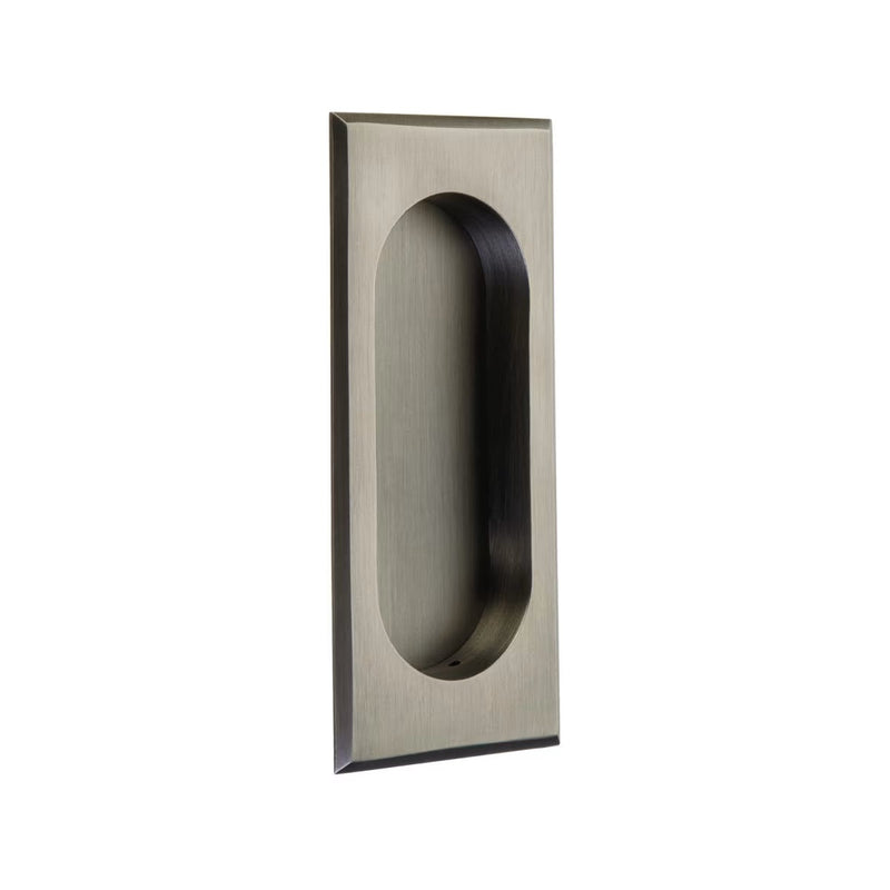 The Emtek 4" Rectangular Flush Pull in Pewter finish