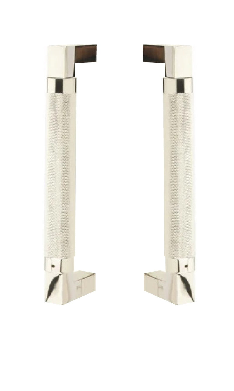 Emtek Back to Back Hercules Knurled Door Pull, 8" Center to Center in Lifetime Polished Nickel finish