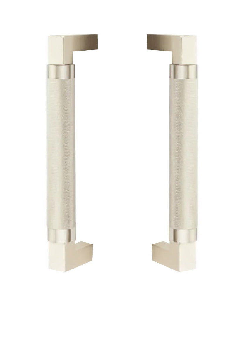 Emtek Back to Back Hercules Knurled Door Pull, 8" Center to Center in Satin Nickel finish