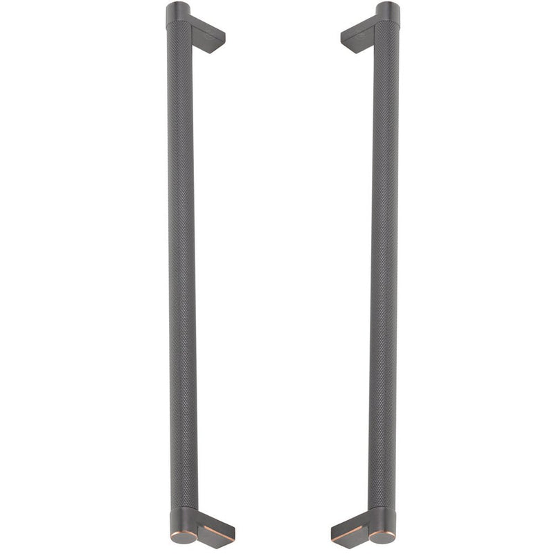 The Emtek Back-to-Back Select Rectangular Stem Knurled Appliance Pull in Oil Rubbed Bronze finish