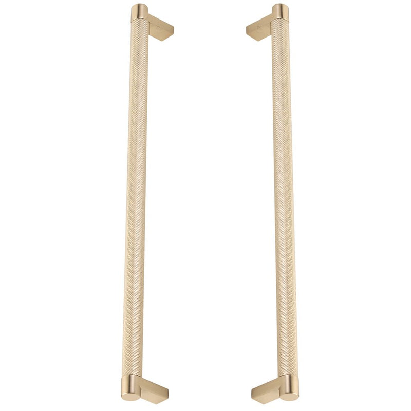 The Emtek Back-to-Back Select Rectangular Stem Knurled Appliance Pull in Satin Brass finish