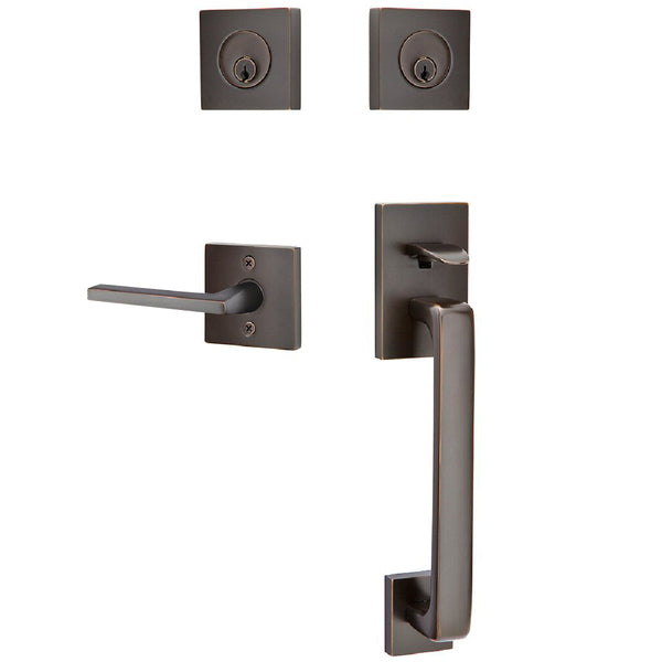 Emtek Baden Tubular Double Cylinder Entrance Handleset with Right Handed Helios Lever in Oil Rubbed Bronze finish