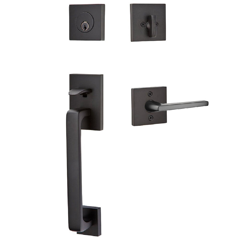 Emtek Baden Tubular Entrance Handleset with Helios Lever in Flat Black finish