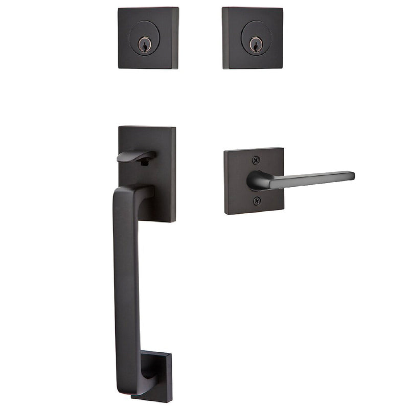 Emtek Baden Tubular Entrance Handleset with Helios Lever in Flat Black finish