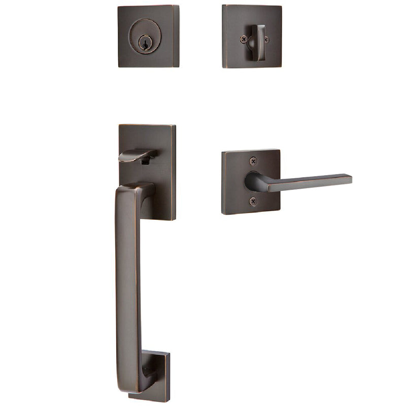 Emtek Baden Tubular Entrance Handleset with Helios Lever in Oil Rubbed Bronze finish