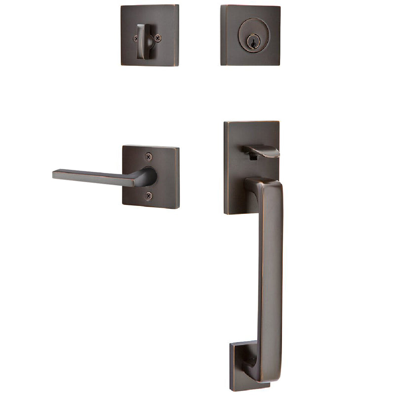 Emtek Baden Tubular Entrance Handleset with Helios Lever in Oil Rubbed Bronze finish