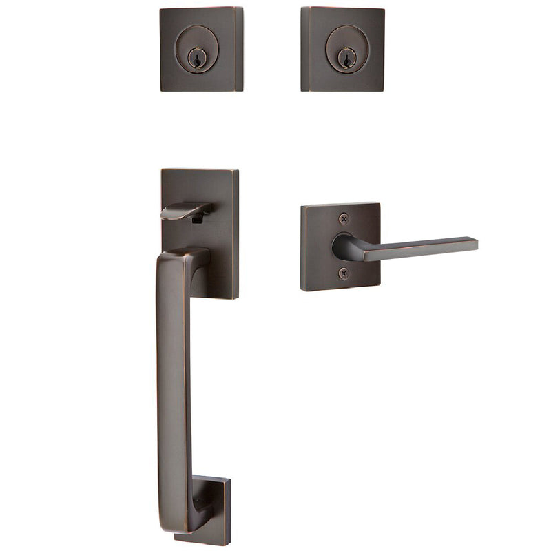 Emtek Baden Tubular Entrance Handleset with Helios Lever in Oil Rubbed Bronze finish